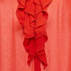 Roberto Cavalli Red Silk Chiffon Ruffle Neck Sheer Shirt S