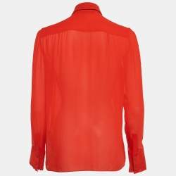 Roberto Cavalli Red Silk Chiffon Ruffle Neck Sheer Shirt S