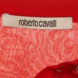 Roberto Cavalli Red Silk Chiffon Ruffle Neck Sheer Shirt S