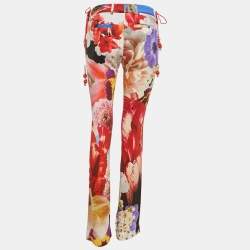Roberto Cavalli Multicolor Printed Crepe Side Tie Detail Pants S