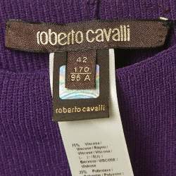Pre Owned Roberto Cavalli Purple Knit Cut Shoulder Frayed Detail Bodycon Dress M
