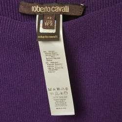 Pre Owned Roberto Cavalli Purple Knit Cut Shoulder Frayed Detail Bodycon Dress M