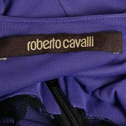 Roberto Cavalli Purple Crepe Lace Back Midi Dress S