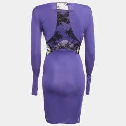 Roberto Cavalli Purple Crepe Lace Back Midi Dress S