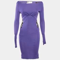 Roberto Cavalli Purple Crepe Lace Back Midi Dress S
