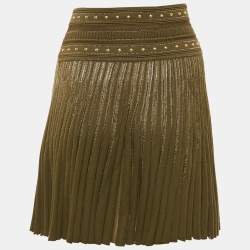 Roberto Cavalli Green Wool Blend Pleated Mini Skirt S