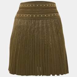 Roberto Cavalli Green Wool Blend Pleated Mini Skirt S