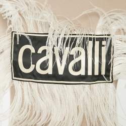 Pre Owned Roberto Cavalli Beige Cotton and Modal Faux Feather Detail T-Shirt XS