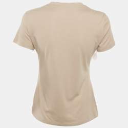 Pre Owned Roberto Cavalli Beige Cotton and Modal Faux Feather Detail T-Shirt XS