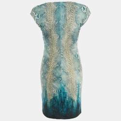 Roberto Cavalli Blue Snake Print Jersey Sleeveless Dress M