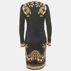 Pre Owned Roberto Cavalli Black Printed Jersey Short Dress M