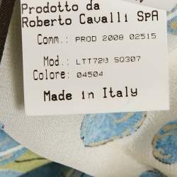 Pre Owned Roberto Cavalli White/Blue Floral Print Silk Ruffled Blouse M