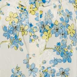 Pre Owned Roberto Cavalli White/Blue Floral Print Silk Ruffled Blouse M