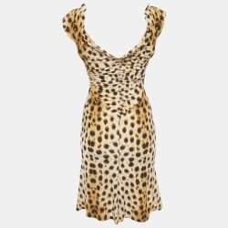 Pre Owned Roberto Cavalli Brown Jersey Ruche Mini Dress S