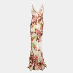 Pre Owned Roberto Cavalli Multicolor Floral Print Silk Dress M