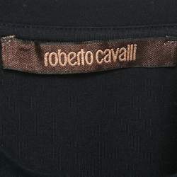 Pre Owned Roberto Cavalli Black Logo Print Cotton Crew Neck T-Shirt S