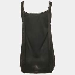 Pre Owned Roberto Cavalli Black Stretch Knit Braided Fringe Top L