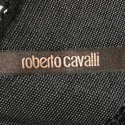 Pre Owned Roberto Cavalli Black Stretch Knit Braided Fringe Top L
