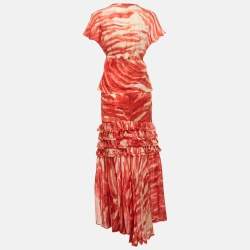 Pre Owned Roberto Cavalli Red Printed Silk Top and Skirt Set S/L