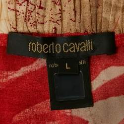 Pre Owned Roberto Cavalli Red Printed Silk Top and Skirt Set S/L