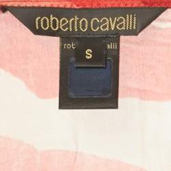 Pre Owned Roberto Cavalli Red Printed Silk Top and Skirt Set S/L