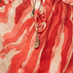 Pre Owned Roberto Cavalli Red Printed Silk Top and Skirt Set S/L