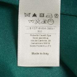 Pre Owned Roberto Cavalli Green Satin Ruffled High-Low Maxi Skirt M