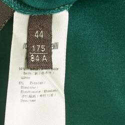 Pre Owned Roberto Cavalli Green Satin Ruffled High-Low Maxi Skirt M