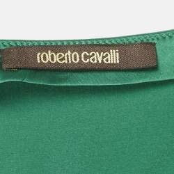 Pre Owned Roberto Cavalli Green Satin Ruffled High-Low Maxi Skirt M