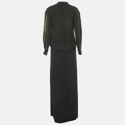 Pre Owned Roberto Cavalli Black Grommet Detail Skirt and Top Set M/L
