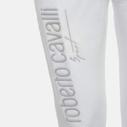 Pre Owned Roberto Cavalli Sport White Logo Print Cotton Joggers M