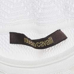 Pre Owned Roberto Cavalli White Perforated Knit Top & Maxi Skirt Set M