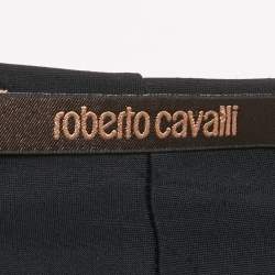 Pre Owned Roberto Cavalli Black Printed Jersey Ruched Detail Mini Dress S