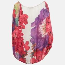 Pre Owned Roberto Cavalli Pink Floral Print Silk Pleated Blouse M