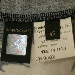 مملوكة مسبقًا Roberto Cavalli Black Floral Print Jersey Ruche Neck Short Dress L