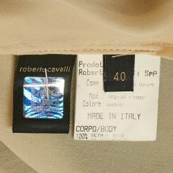 Pre Owned Roberto Cavalli Beige/Green Printed Silk Pleated Mini Dress S