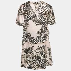 Pre Owned Roberto Cavalli Pink Printed Silk Mini Dress L