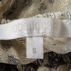 Pre Owned Roberto Cavalli Leopard Print Metallic Embroidered Silk Long Sleeve Sheer Tunic S