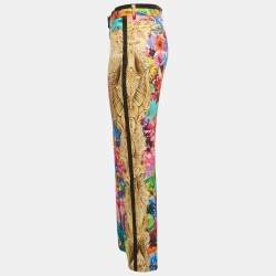Pre Owned Roberto Cavalli Multicolor Floral Print Silk Trousers M