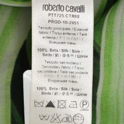 Pre Owned Roberto Cavalli Green Printed Silk Belted Kaftan Top S