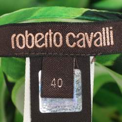 Pre Owned Roberto Cavalli Green Printed Silk Belted Kaftan Top S