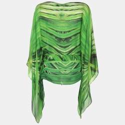 Pre Owned Roberto Cavalli Green Printed Silk Belted Kaftan Top S