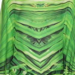 Pre Owned Roberto Cavalli Green Printed Silk Belted Kaftan Top S