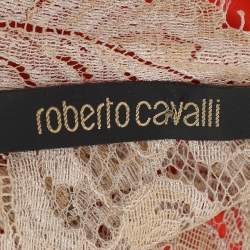 Pre Owned Roberto Cavalli Red Satin and Lace Maxi Dress S