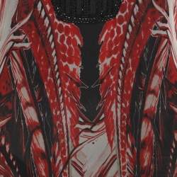 Pre Owned Roberto Cavalli Red/Multicolor Chiffon Maxi Dress S