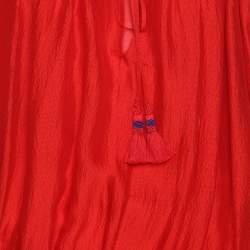 Pre Owned Roberto Cavalli Red Silk and Lace Trim Mini Dress S