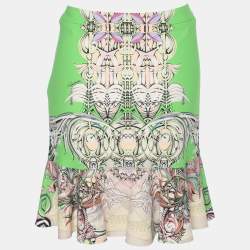 Pre Owned Roberto Cavalli Green/Multicolor Printed Jersey Mini Skirt M