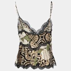 Pre Owned Roberto Cavalli Multicolor Printed Silk Lace Trim Camisole Tops M