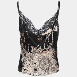 Pre Owned Roberto Cavalli Multicolor Floral Print Stretch Silk Camisole Tops M