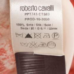 Pre Owned Roberto Cavalli Orange & White Printed Silk Wrap Around Belted Kaftan Blouse
